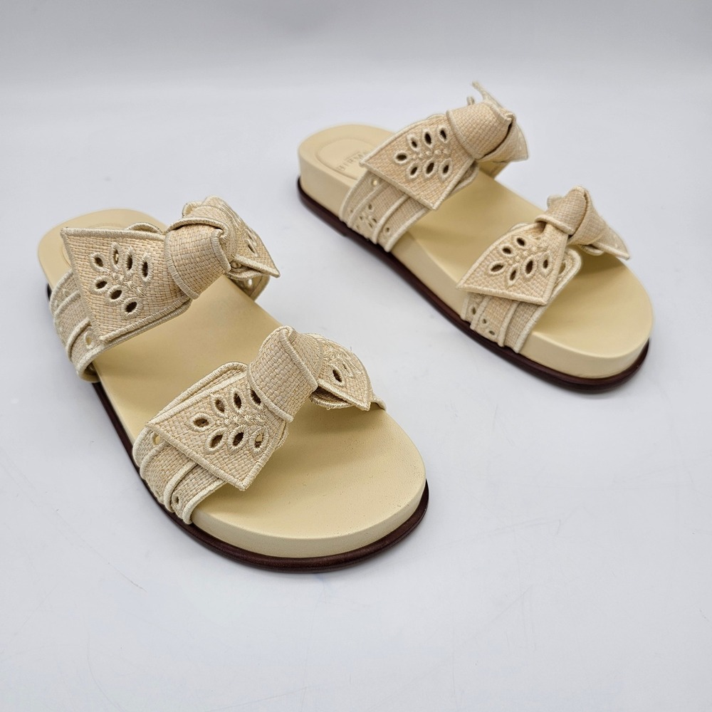 Alexandre Birman Maxi Clarita Embroidery Sandal Womens 38.5 Creamy Raffia Slide